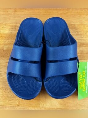 OOFOS Ooahh Navy Blue Slide Sandals Comfort Slip On Men’s 6, Women’s 8